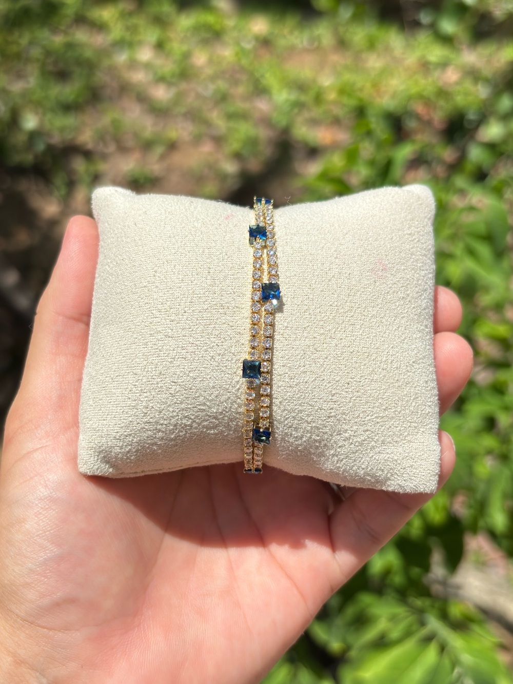 18K Gold Plated Stainless Steel Sapphire Blue Diamond Tennis Bracelet